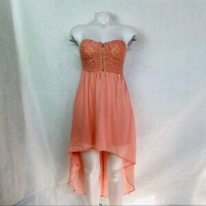 Poetry Coral Flowy Corset Hi-Low Zip Up Dress Size Small